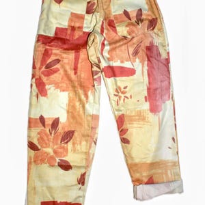 Orange Abstract Leaf Trousers: Upcycled Cotton Wide Leg Pants