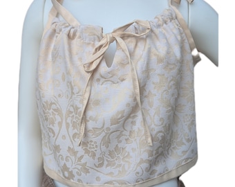 Reworked Cropped Cami Top: Ribbon Straps, Size 12, Folk Style