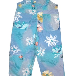 Dungarees size adult 6-8. Pink and blue floral, pastel shades, summer dungarees, tourquise blue trouser, pretty overall, festival, jumpsuit