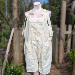 Dungarees-size 14-cottage style floral dungarees-jumpsuit-all-in-one-pantsuit-vintage floral pattern-whimsy-barn-cropped dungarees-summer