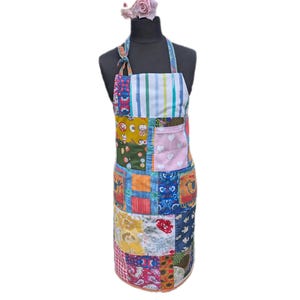 Apron for kitchen-patchwork apron for cooking- adult-work apron with pockets-gift for home-bbq cover up-art apron-gardening wear-sustainable