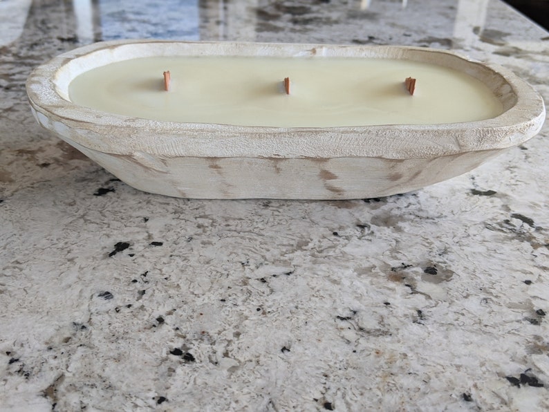 White 3 Wick Wooden Dough Bowl Candle
