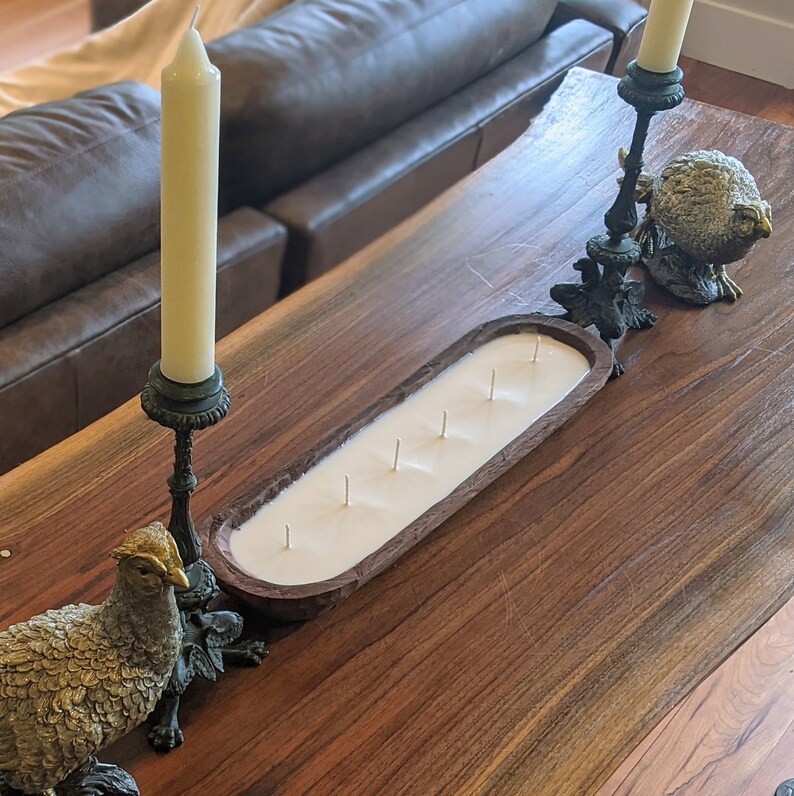 6 Wick Wooden Dough Bowl Candle Natural Etsy