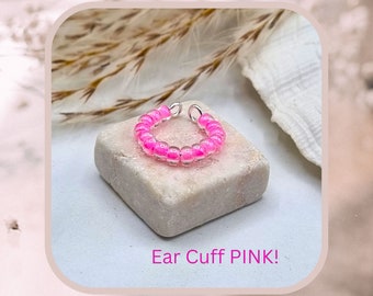 Earcuff pink, Ohrring für Ohrmuschel, Ohrklemme, Perlen Ohrring, Ear Cuff aus Perlen, Ohrklemme, Knorpelring, Neon Schmuck, Stapelringe
