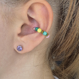 Ear Cuff aus Jade, bunte Ohrmanschette, Fake Conch Piercing aus Edelstein, Ohrschmuck für Ohrmuschel, Ohrklemme gold, Ohrklammer silber