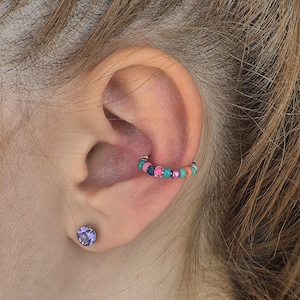Ear Cuff bunt, enganliegende Ohrringe, Stapelringe aus Perlen, Ohrschmuck für Ohrmuschel, Ohrklemme,  Ohrklammer silber, Knorpelohrringe