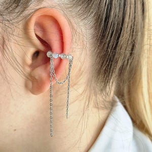 Ear Cuff mit Kette, enganliegende Ohrringe, Stapelringe, Ohrschmuck für Ohrmuschel, Ohrklemme,  Ohrklammer, Labradorit Knorpelohrringe