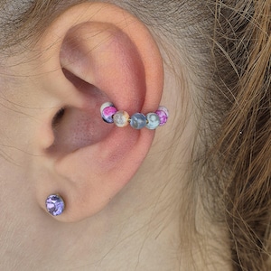 Ear Cuff bunt aus Achat Edelstein, goldene Ohrmanschette, Stapelringe aus Perlen, Ohrschmuck für Ohrmuschel, Ohrklemme, Ohrklammer
