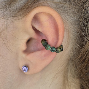 Ear Cuff Helix Fake Piercing aus afrikanischer Türkis Edelstein, goldene Ohrmanschette, Ohrschmuck Ohrmuschel, Ohrklemme, Ohrklammer