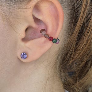 Ear Cuff Achat (Turmalin Farben) - Ohrmanschette aus Edelstein, Ohrschmuck für Ohrmuschel, Ohrklemme silber, Ohrklammer, Fake Conch Piercing