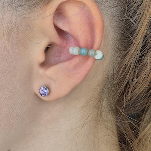 Ear Cuff bunt aus Amazonit Edelstein, goldene Ohrmanschette, Stapelringe aus Perlen, Ohrschmuck für Ohrmuschel, Ohrklemme, Ohrklammer
