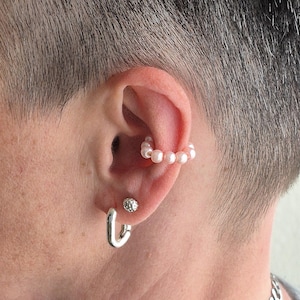 Ear Cuff bunt, enganliegende Ohrringe, Stapelringe aus Perlen, Ohrschmuck für Ohrmuschel, Ohrklemme,  Ohrklammer silber, Knorpelohrringe