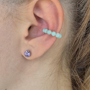 Ear Cuff türkis aus Aquamarin Edelstein, goldene Ohrmanschette, Stapelringe aus Perlen, Ohrschmuck für Ohrmuschel, Ohrklemme, Ohrklammer