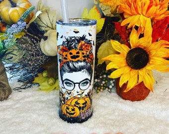 Spooky Vibes Tumbler  | Spooky Vibes Cup | Halloween Tumbler | Halloween Coffee Cup | Messy Bun Cuo | Halloween Cup | Halloween Gift