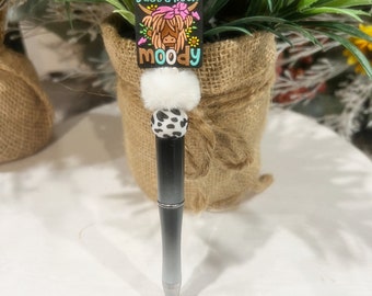 Just a Little Bit Moody Silicone Beaded Pen | Highland Cow Beaded Pen | Highland Cow Lover Beaded Pen | Cow Pen| Highland Cow Lover Gift