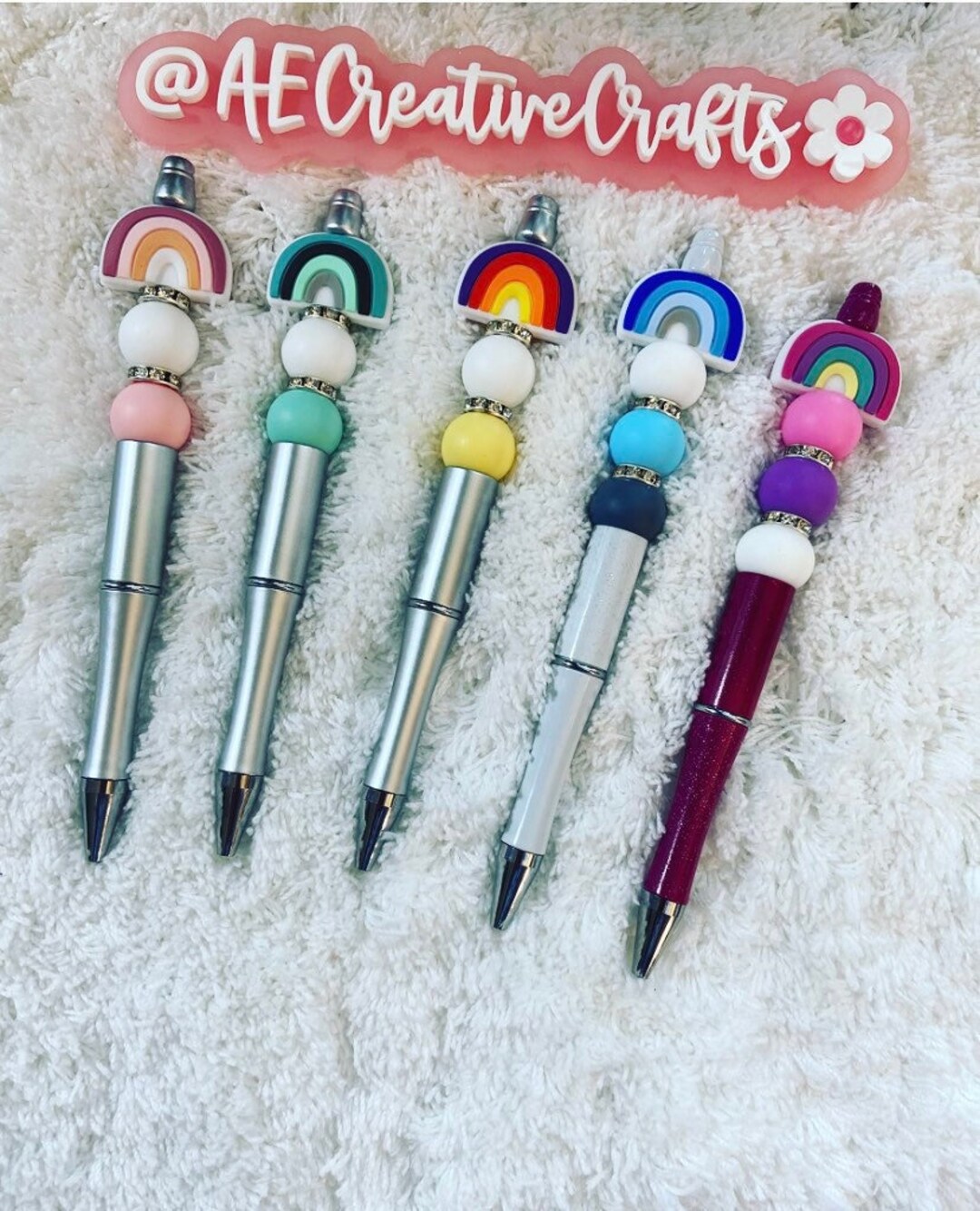 Rainbow Pen Rainbow Beaded Pen Cute Pen Beaded Pen Silicone Beaded Pen  Teacher Gift Work Pen Pen Work Gift 