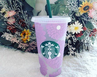 Dahlia Flower Starbucks Cup | Floral Coffee Cup | Dahlia Cup | Spring Cup | Summer Cup | Flower Iced Coffee Cup | Dahlia Flower Cup |