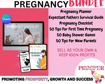 Pregnancy Templates Bundle With Master Resell Rights, Editable Canva Pregnancy Bundle, Pregnancy Planner, Baby Shower Games, MRR and PLR