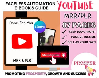 Faceless YouTube Automation eBook and Guide - MRR/PLR Resellable, Printable & Digital Download, Grow You YouTube Channel, Make Money Online