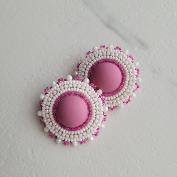 Purple and White  - Native beaded earrings