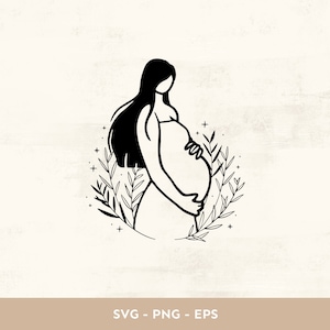 Clipart de gravidez SVG, desenho de linha de mulheres grávidas, dia das mães, chá de bebê, berçário, maternidade, vetor de maternidade para Cricut e silhueta