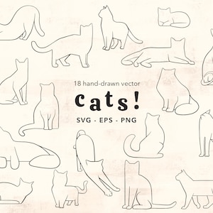 Cats clipart vector illustration, Cats outline SVG, Cat logo outline, Cute and Elegant kitty PNG, Cat lover gift, Commercial use, Cricut cat