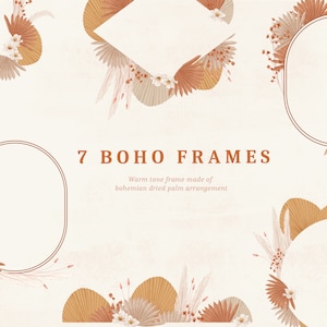 Boho gedroogde palm frame, bruiloft Instagram post Boho clipart, Boho Pampas PNG commercieel gebruik, warme aarde toon gedroogde bladeren, herfst clipart