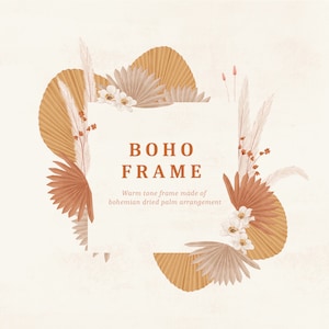 Boho Séché Palm Frame, Wedding Boho Clipart, Boho Pampas Clipart PNG, Utilisation commerciale, Feuilles séchées à la terre chaude