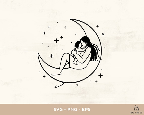 Mother and Baby Clipart SVG, Line Drawing Mom, Mothers Day, Baby