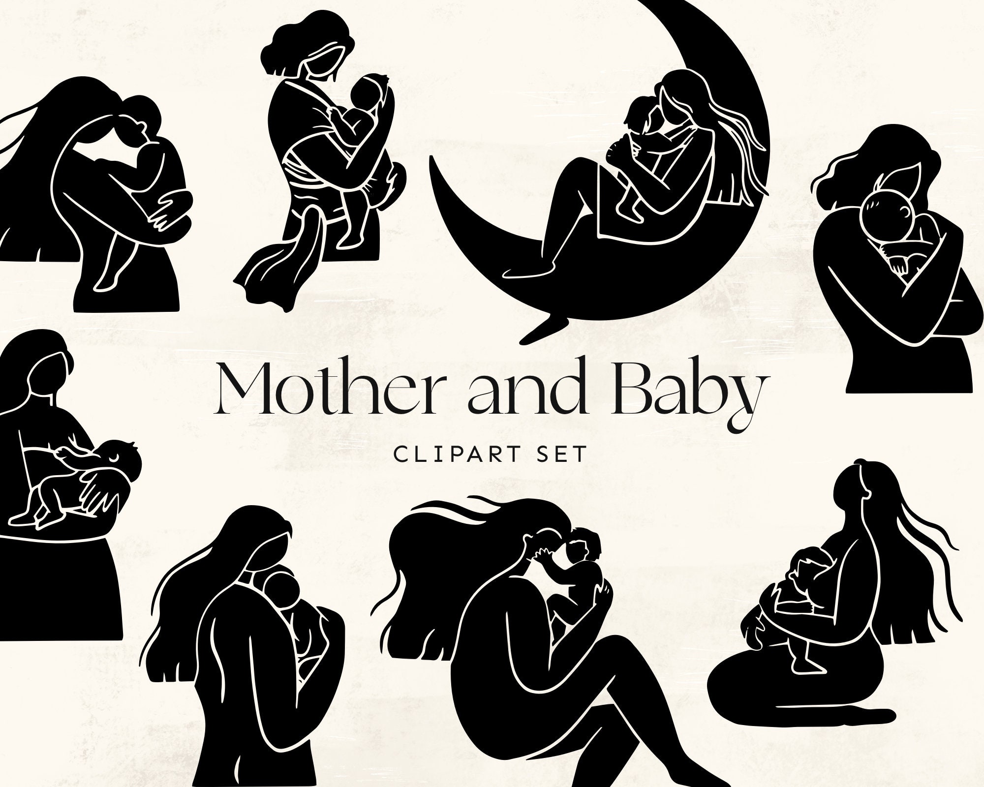 mother and baby clipart black and white