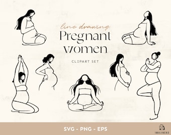 Pregnancy clipart SVG, Mother prints, Prenatal yoga, Line drawing pregnant women, Mothers day, Maternity, Motherhood Vector for Cricut