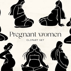 Clipart ciążowy SVG, Wydruki matki, Joga prenatalna, Rysowanie linii kobiet w ciąży, Dzień matki, Macierzyństwo, Macierzyństwo Wektor dla Cricut