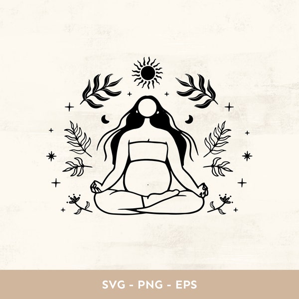 Pregnancy clipart SVG, Prenatal yoga, Line drawing pregnant women, Mothers day, Nursery, Maternity, Motherhood Vector for Cricut Silhouette