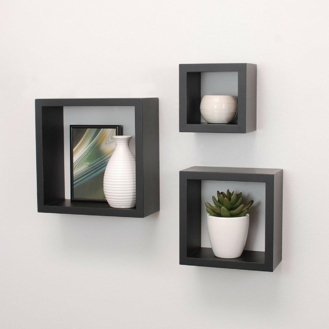 Black Wall Floating Cube Shelves Set of 3 Wall Hanging Etsy