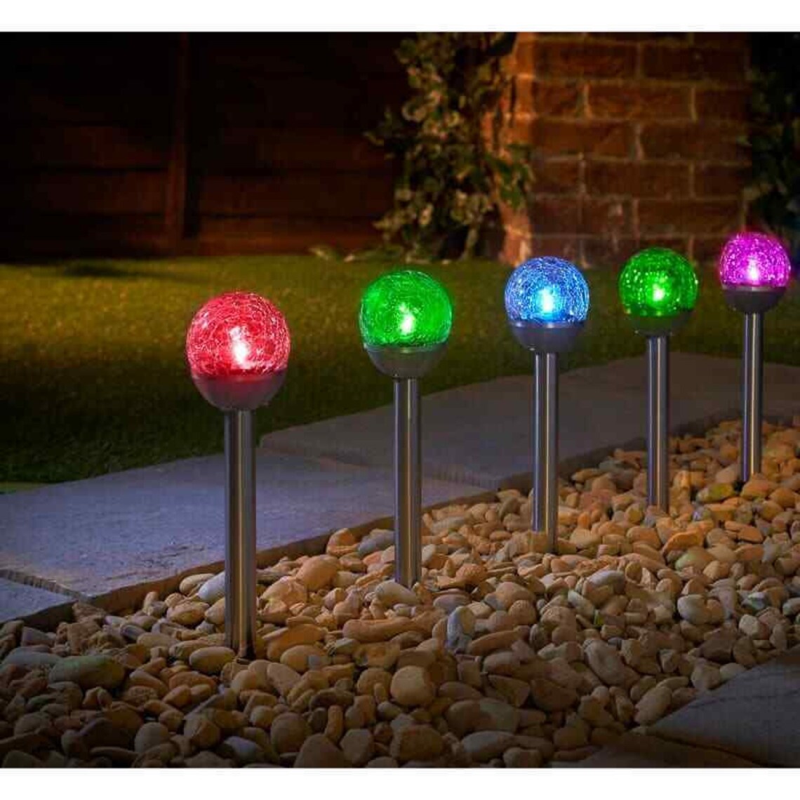 5pk Solar Powered Mini Crackle Ball Post Light Garden Outdoor Etsy