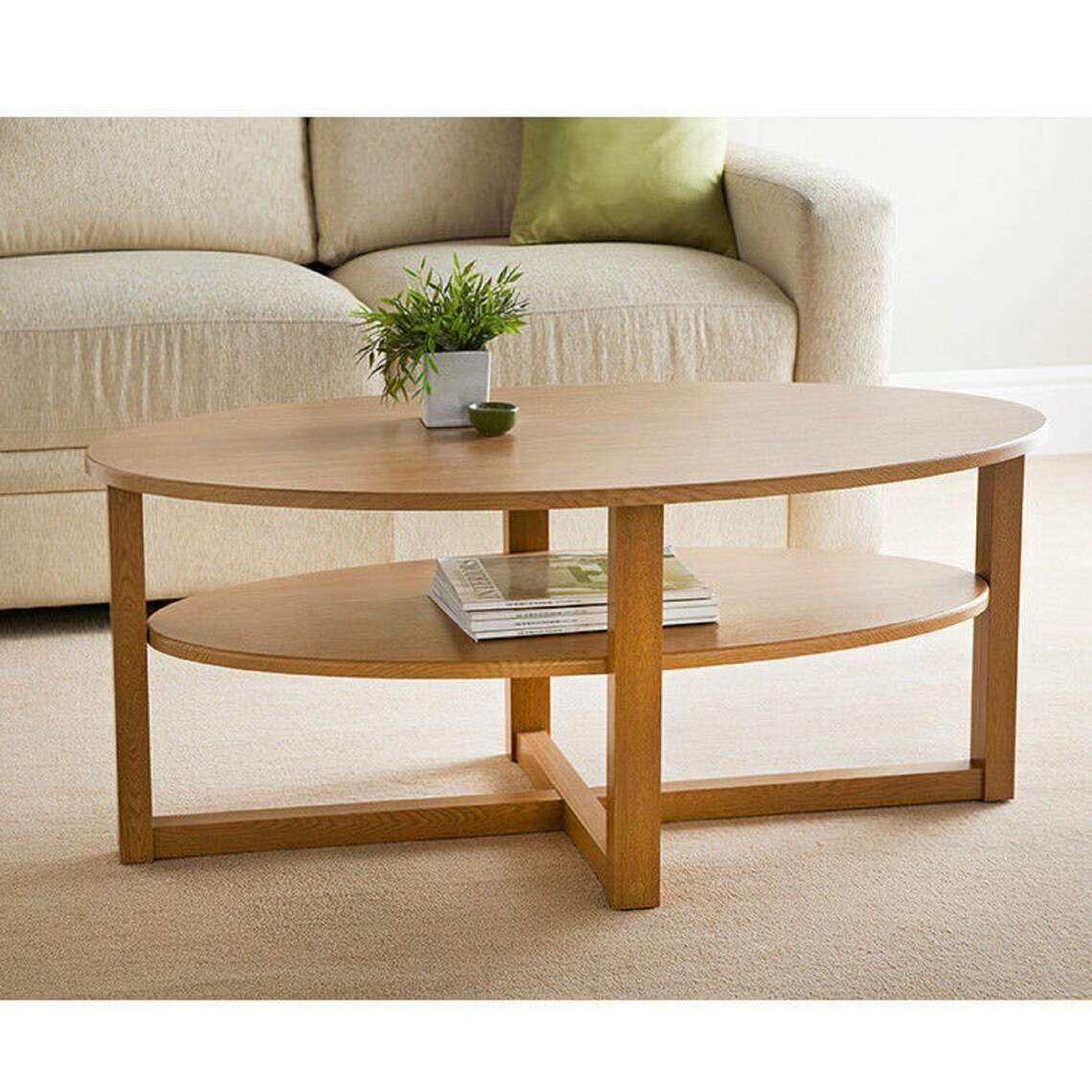 Solid Wood Large Oval Coffee Table with Undershelf Furniture Etsy