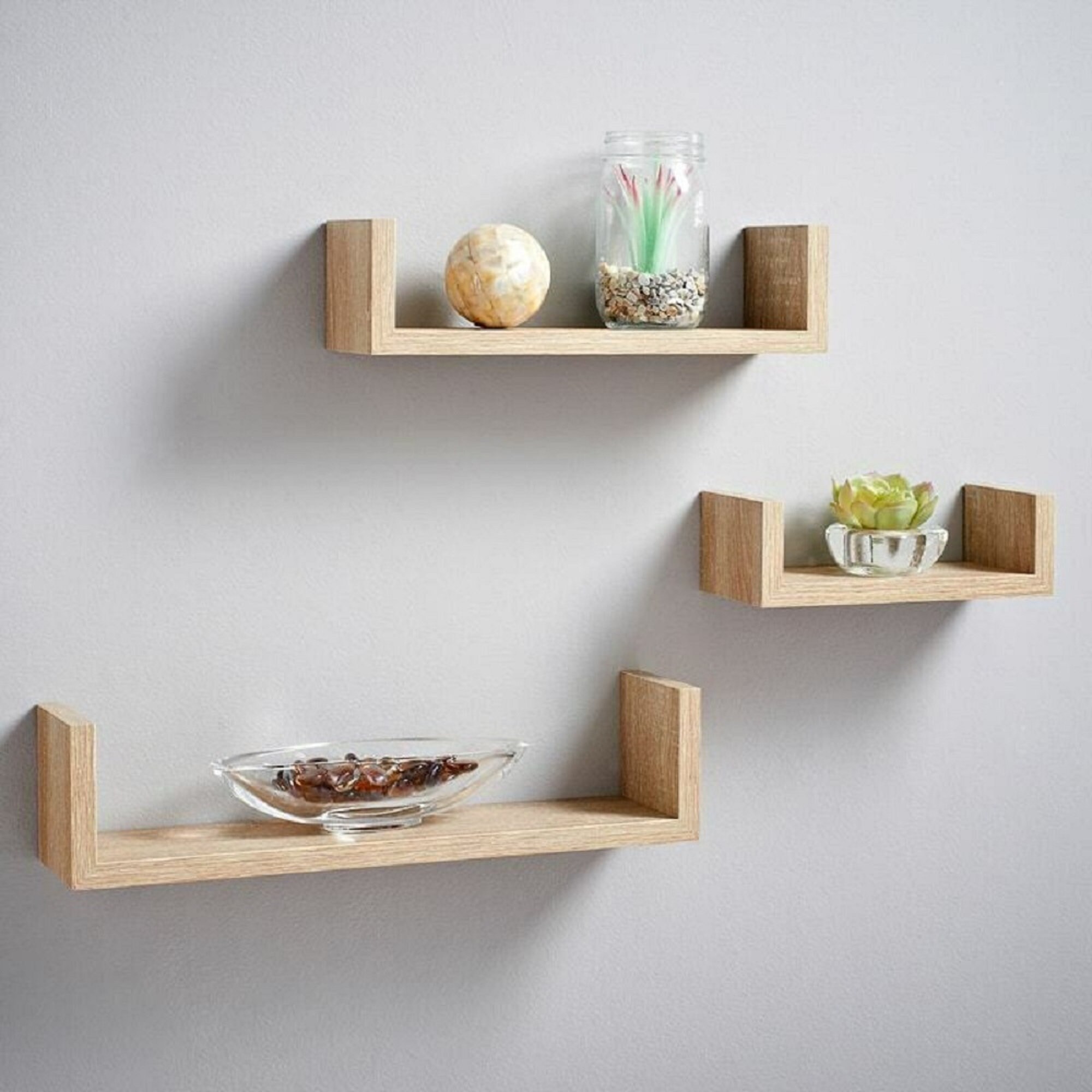 Set of 3 U Shape Floating Shelves Display Home Décor Oak Etsy