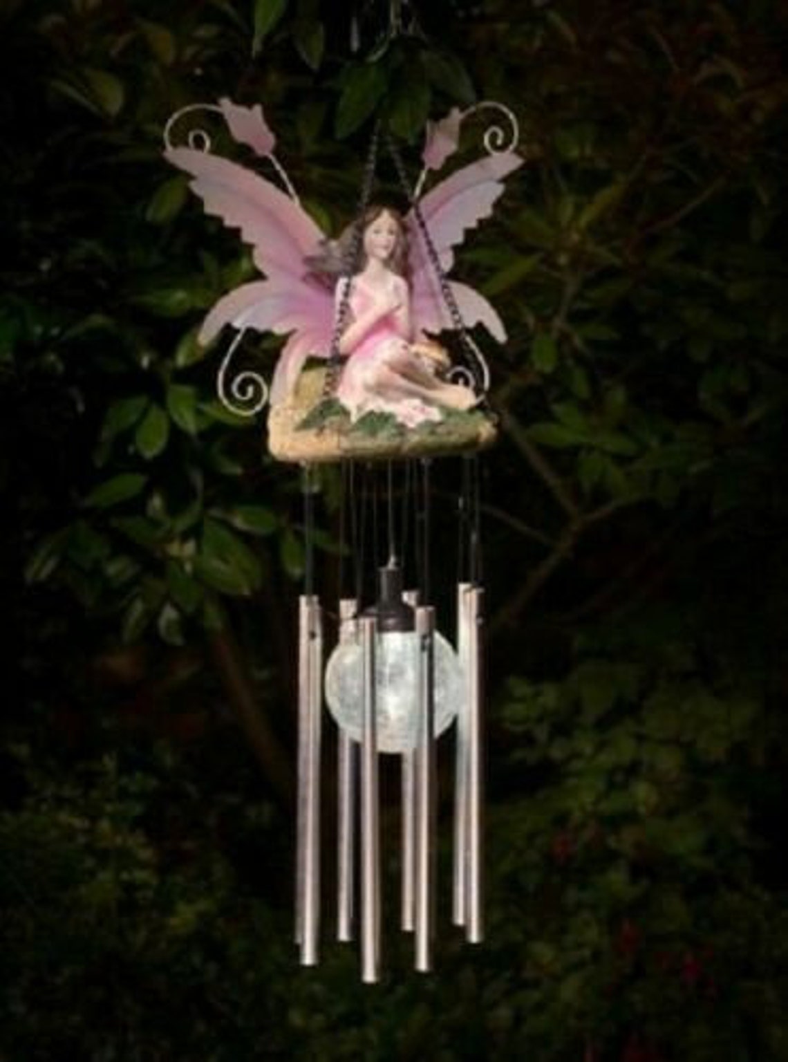 Solar Powered Fairy Wind Chime Colour Changing LED Crackle Etsy