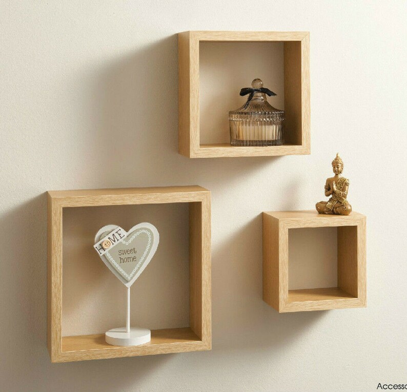 Oak Cube Shelves Set of 3 Wall Hanging G0023 Etsy UK
