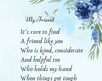 Personalised Poetry For Best Friend | Physical Print | Custom Name Print Instant Download | Friend Poem | A4 Size Printed Wall Decor