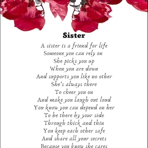 Sister poem| Big Sis poem | Personalised Poetry Prints for Sister | Physical Print | instant Downloadable Poem Gift for Birthday/ Christmas