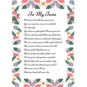 Unique Twin Poetry | Customised Siblings Share Poem for Strong Bond Print | Physical Print | Instant Downloadable Prints