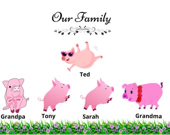 Pig Family Poster | Custom Farmhouse Wall Art (Digital Print)
