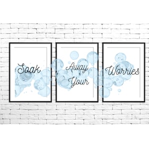 Allontana le tue preoccupazioni / set di 3 stampe artistiche da parete per il bagno / Stampe per il bagno per la casa o l&#39;ufficio.
