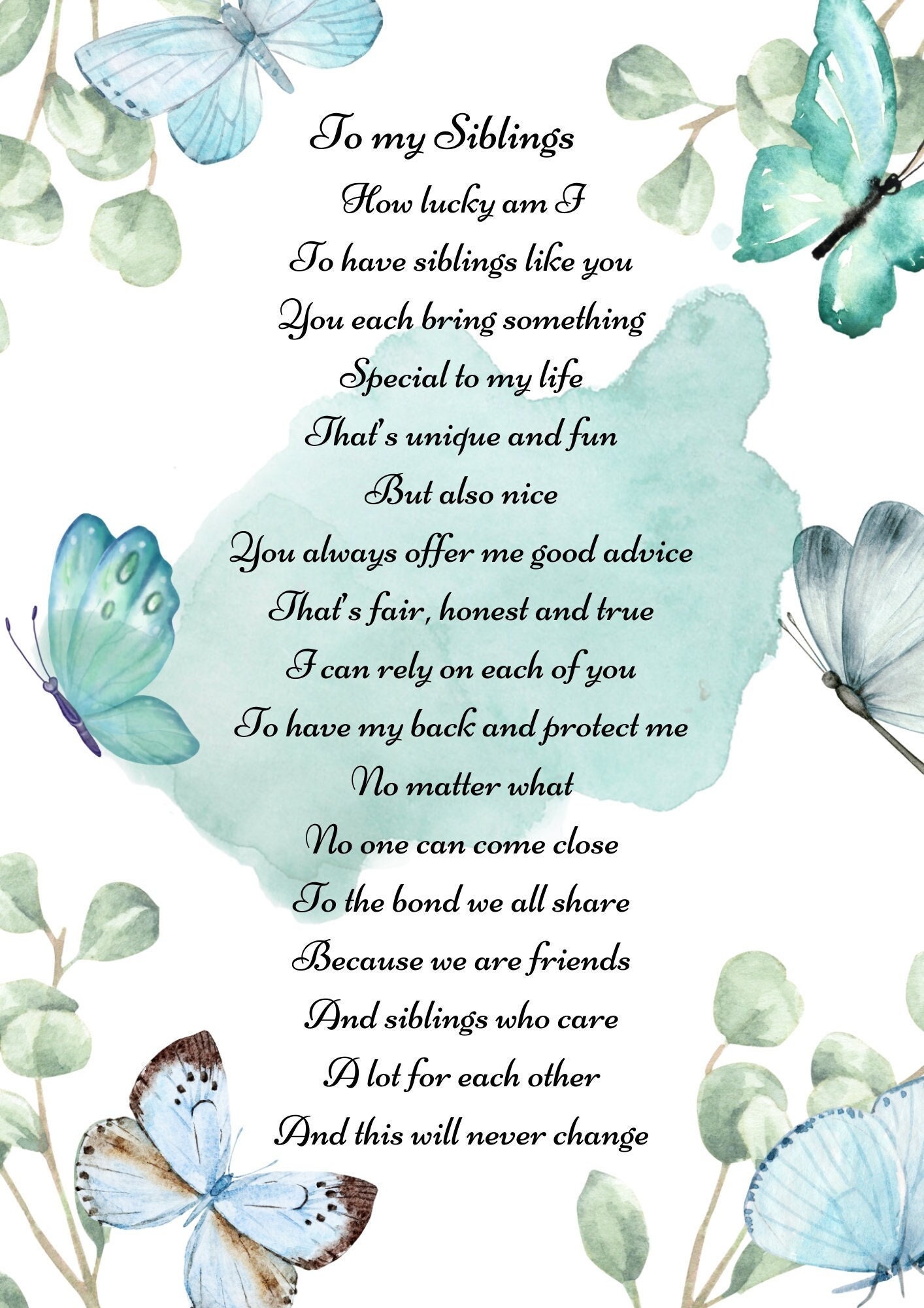 Personalised Siblings Poem Unique Twins, Triplets, Squads Poetry to