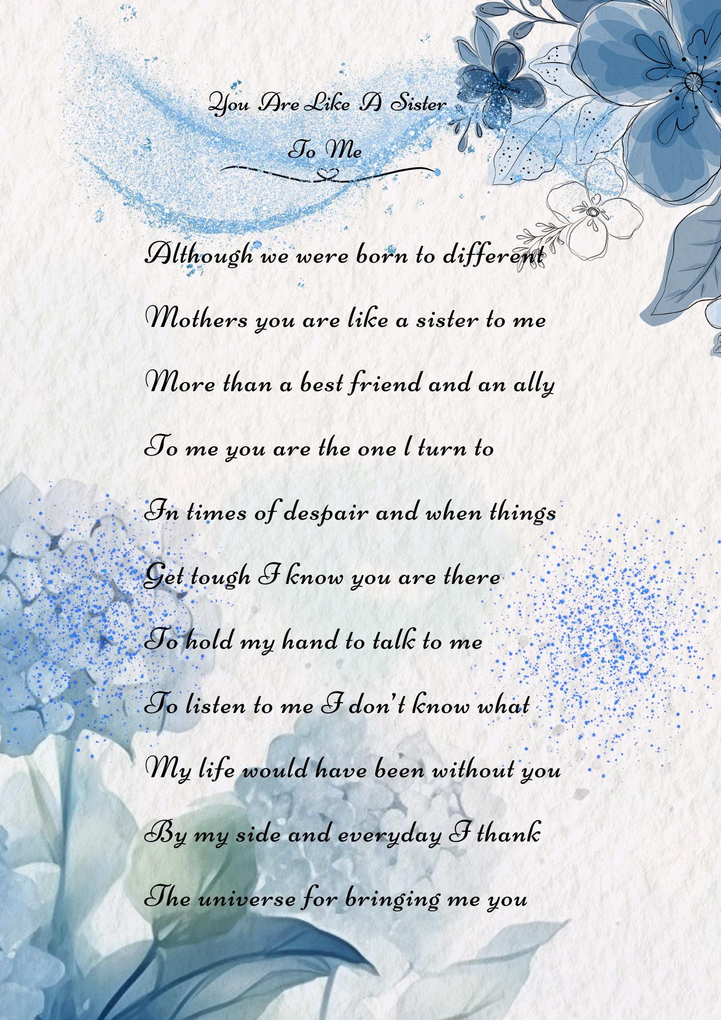 Like A Sister to Me Poem Print | Friendship Gift (physical Print and  Digital Download) - Etsy, image size:1414x2000