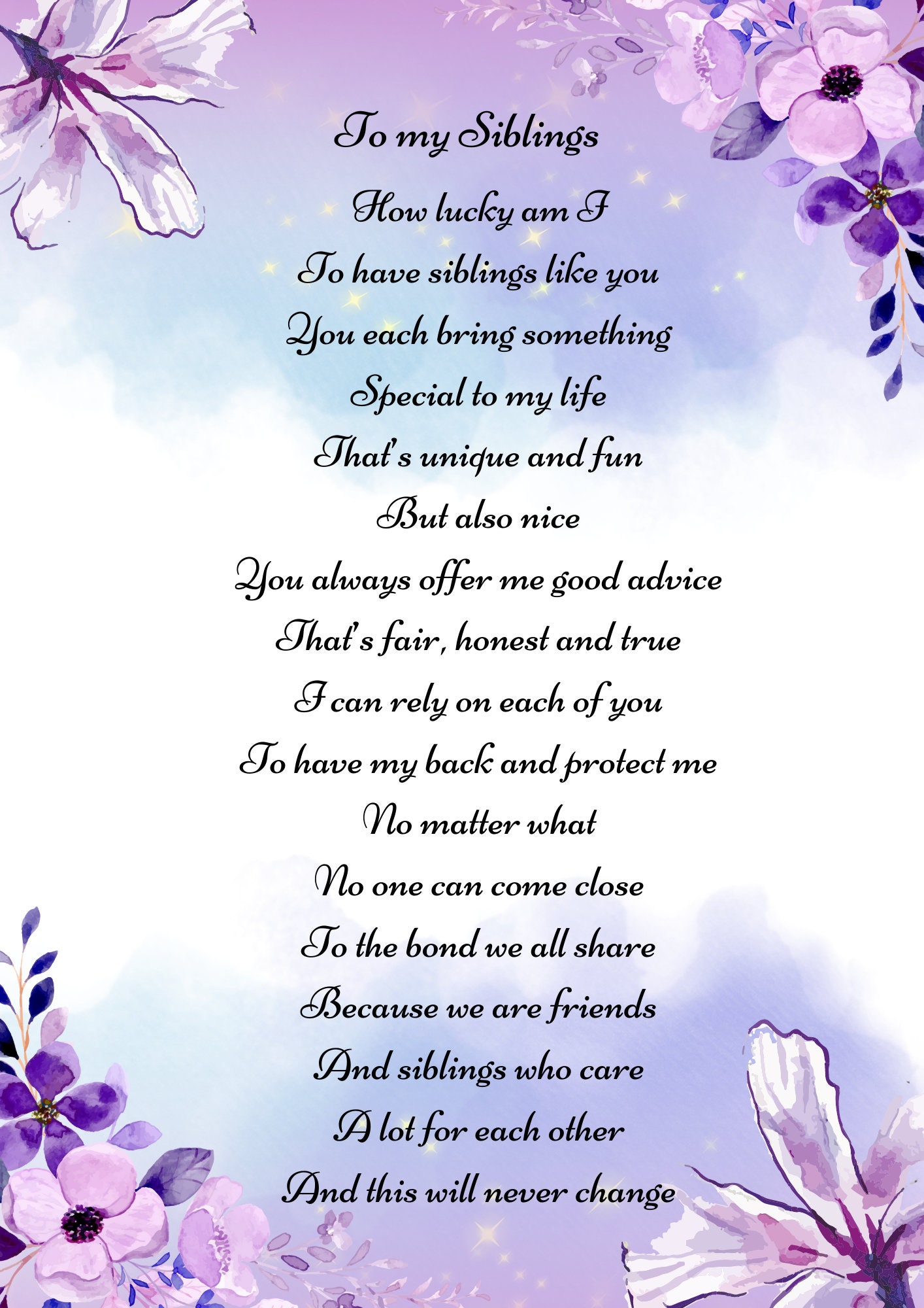 Personalised Siblings Poem | Unique Twins | Triplets | Squads | Poetry ...