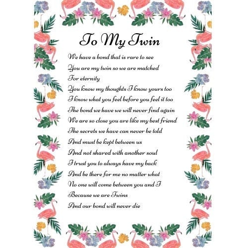 Unique Twin Poetry | Customised Siblings Share Poem for Strong Bond ...