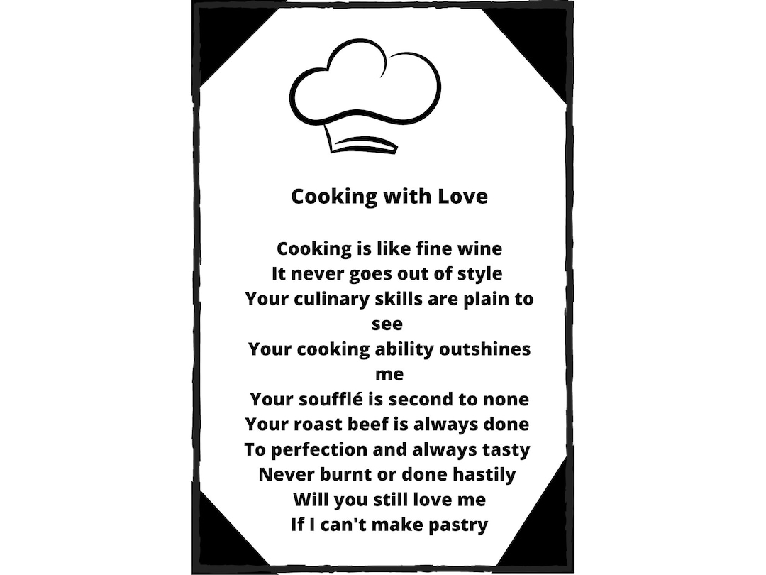 Fun Poem for Chefs Print Poetry for Foodie Persons Physical Print