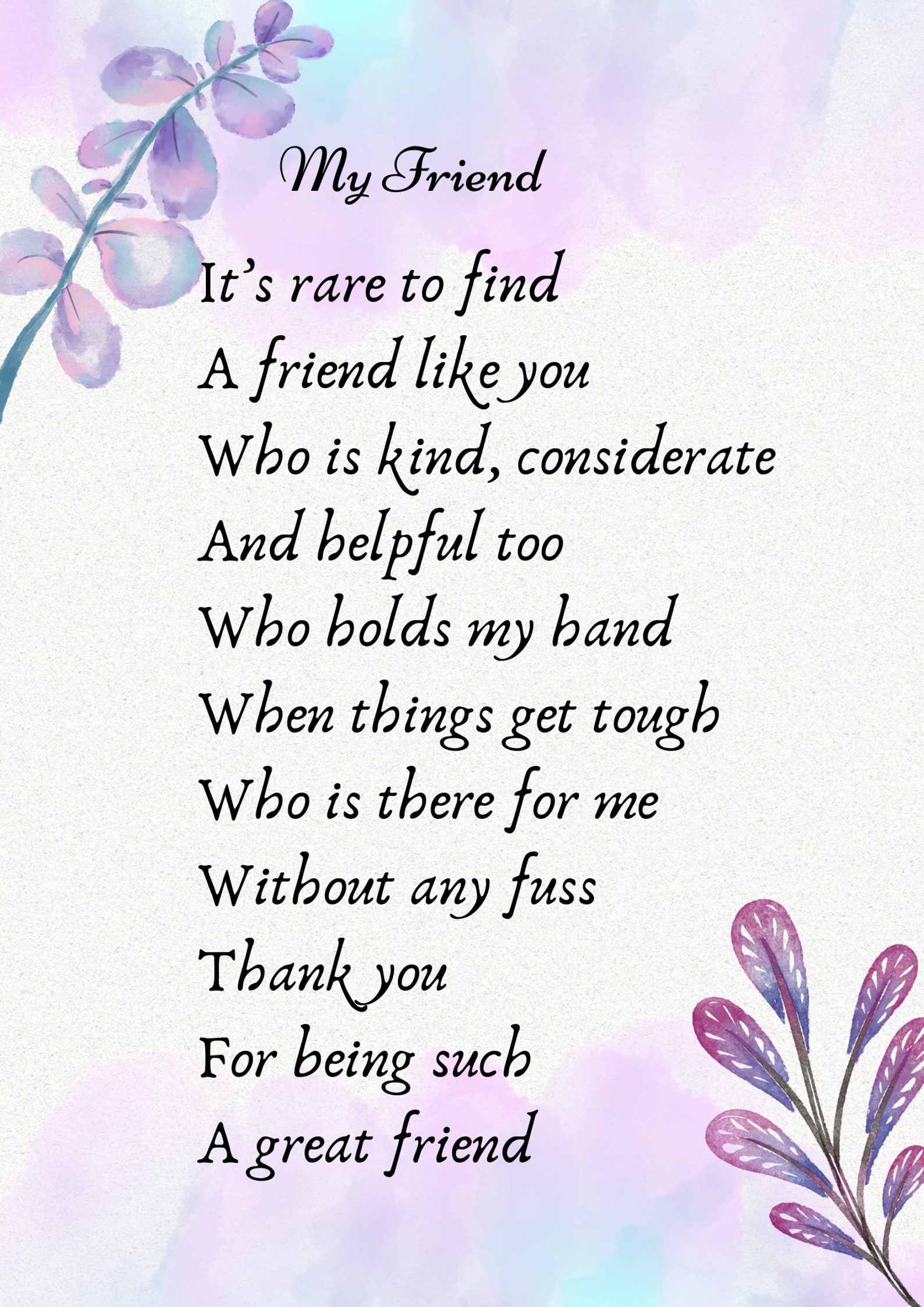 Personalised Poetry for Best Friend Physical Print Custom Name Print ...